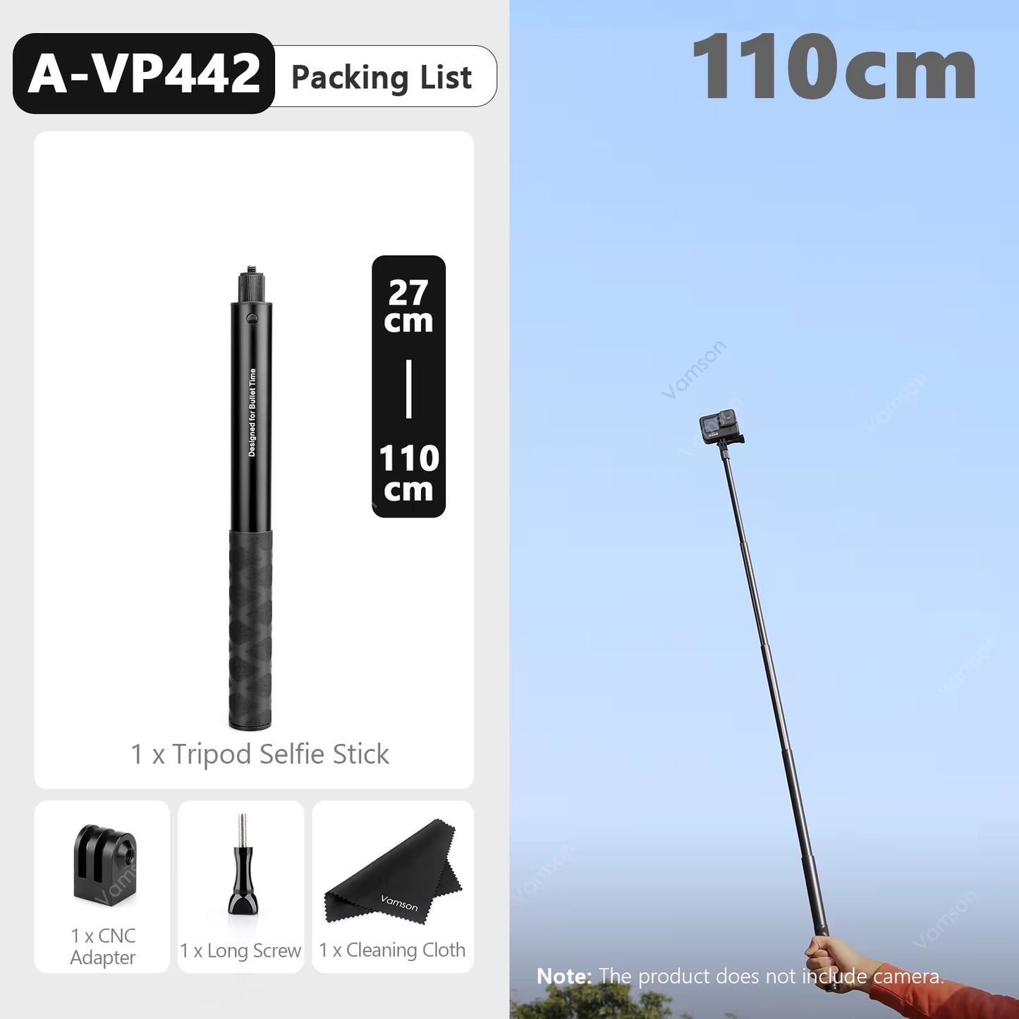 Vamson for Insta360 One R X2 Gopro Hero 10 9 Car Suction Cup Holder Double Ball Head Adapter with Aluminum Selfie Stick Tripod