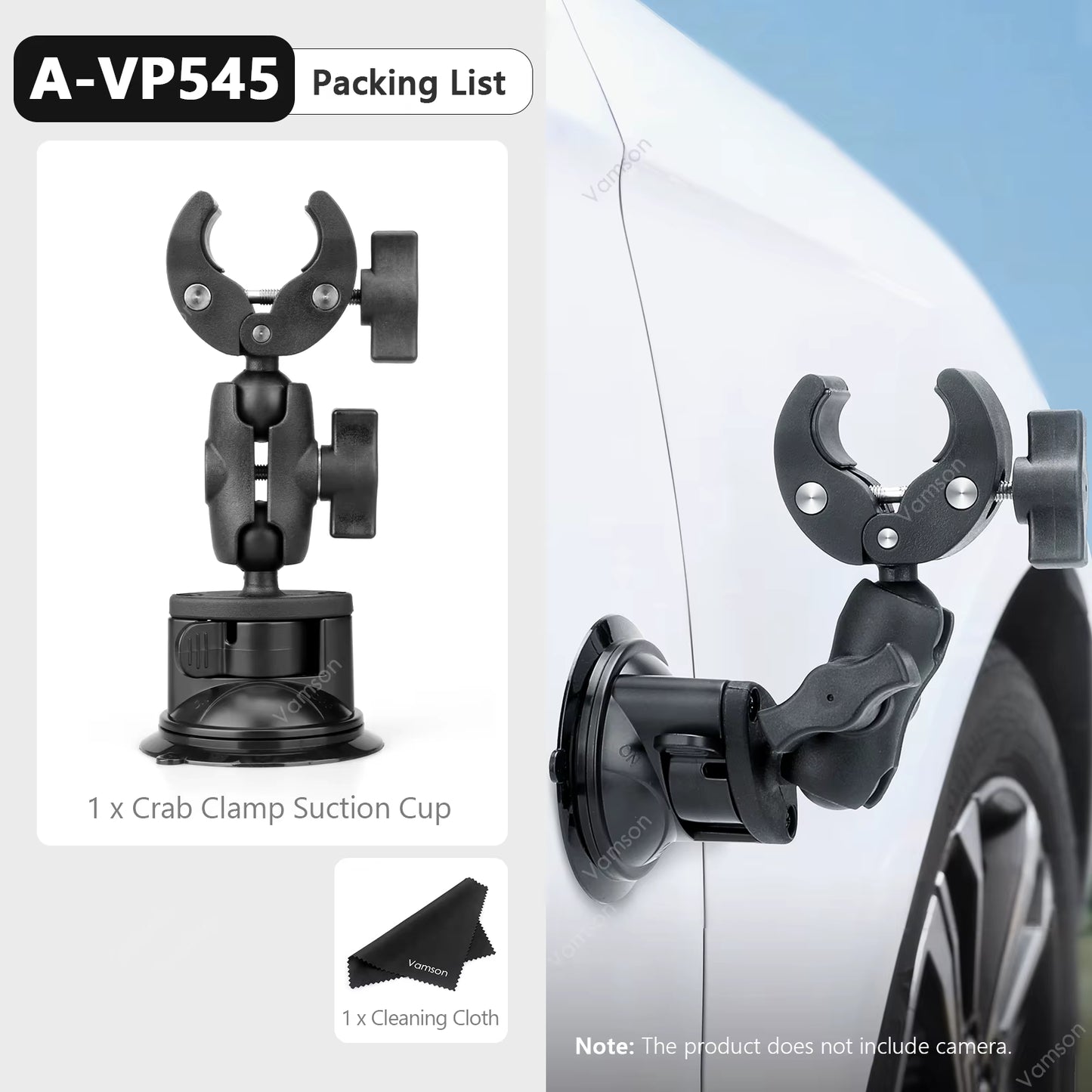 Vamson for Insta360 One R X2 Gopro Hero 10 9 Car Suction Cup Holder Double Ball Head Adapter with Aluminum Selfie Stick Tripod