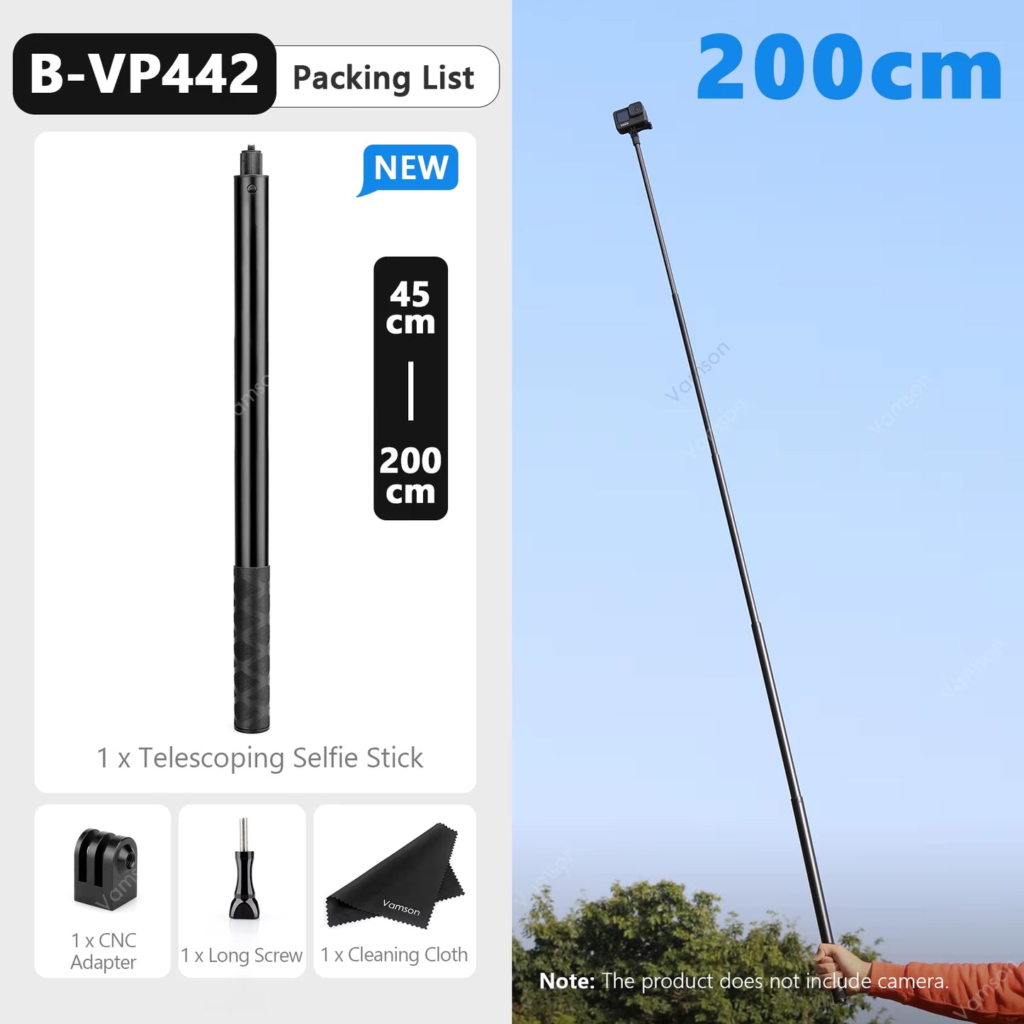 Vamson for Insta360 One R X2 Gopro Hero 10 9 Car Suction Cup Holder Double Ball Head Adapter with Aluminum Selfie Stick Tripod