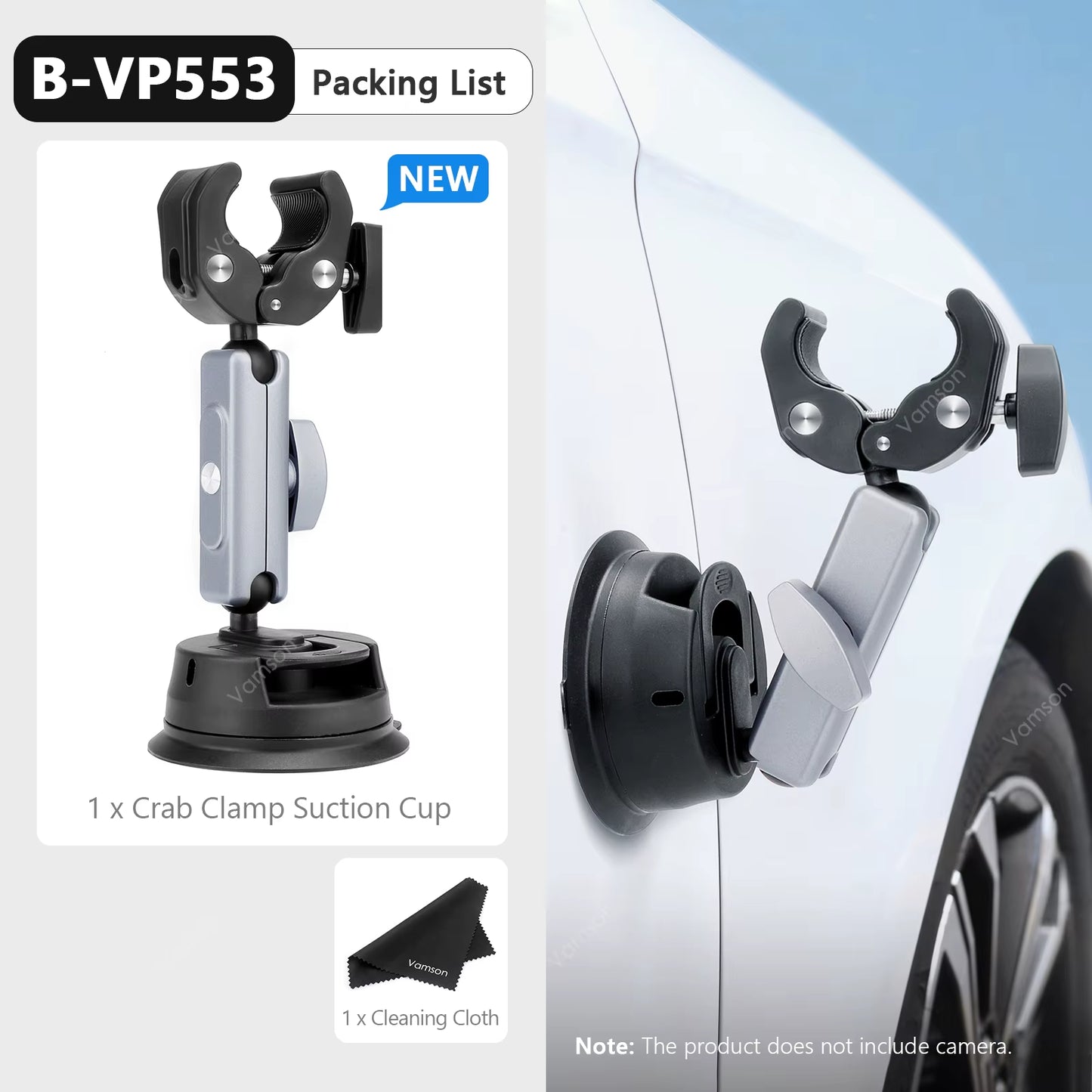 Vamson for Insta360 One R X2 Gopro Hero 10 9 Car Suction Cup Holder Double Ball Head Adapter with Aluminum Selfie Stick Tripod