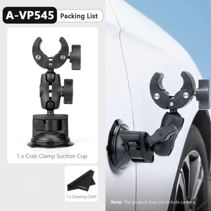 Vamson for Insta360 One R X2 Gopro Hero 10 9 Car Suction Cup Holder Double Ball Head Adapter with Aluminum Selfie Stick Tripod